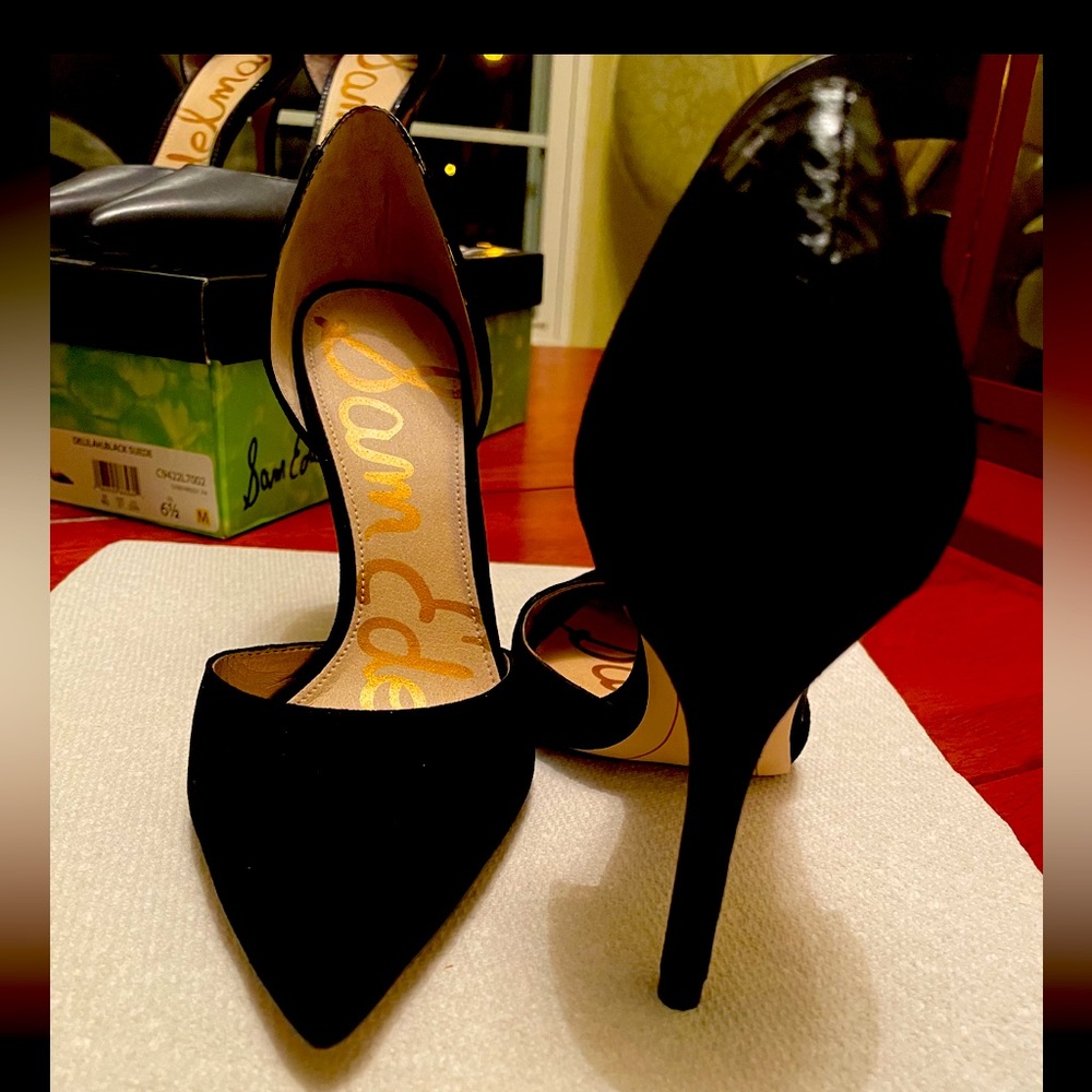 Sam Edelman.  Brand new never worn.  Black suede heels